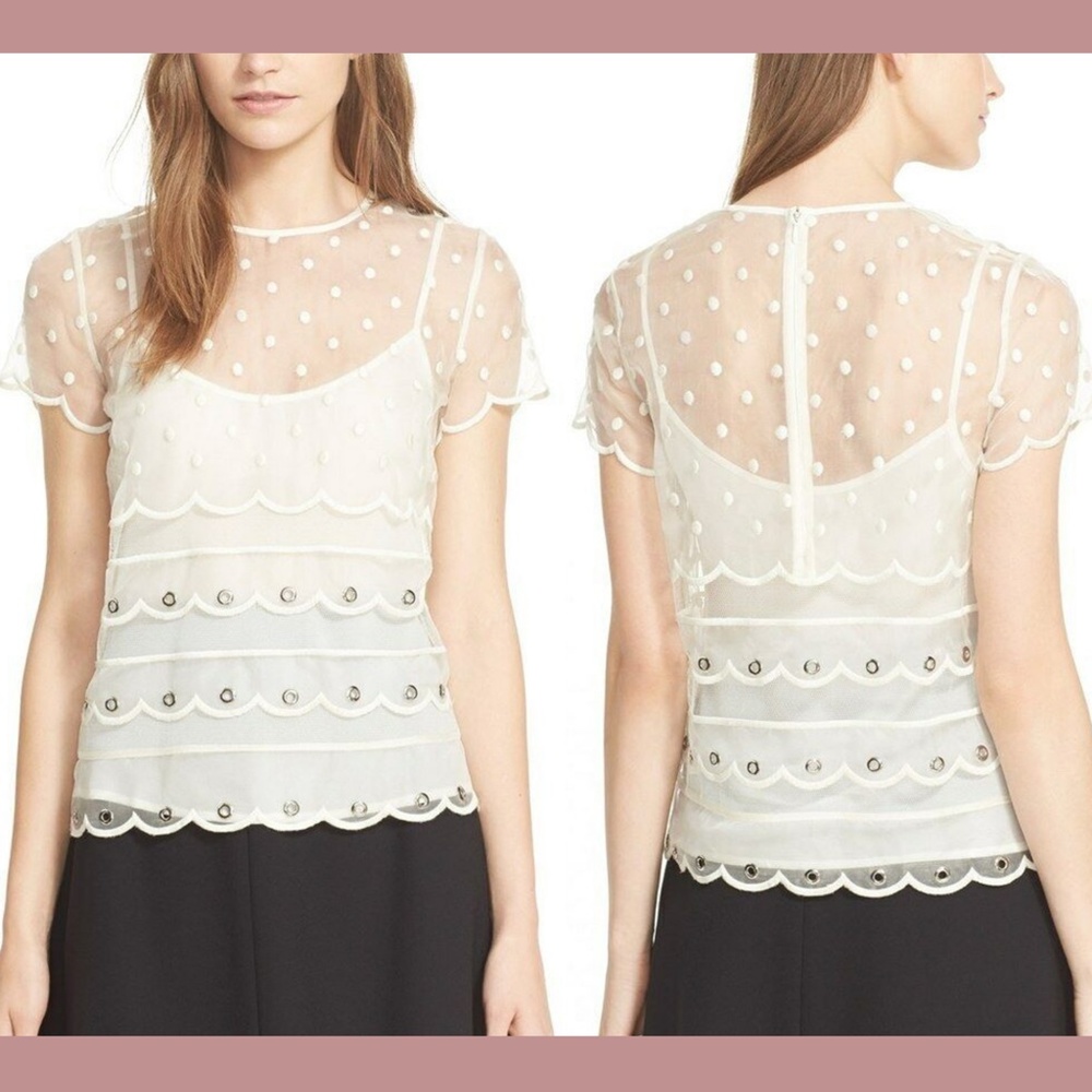 NWT $795 RED Valentino [Sz 38 IT ] Grommet‎ Organza & Tulle Top in Cream